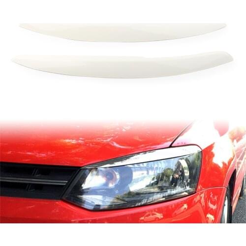 Car Head Light Lamp Eyebrow Eyelid Cover Trims For VW Polo Mk5 6R 6C 2011 2012 2013 2014 2015 2016 2017 White ABS Plastic 2Pcs