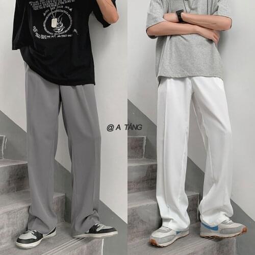 Wide Leg Pants Mens Fashion Gray Black White Casual Pants Men Trousers Korean Loose Straight-leg Suit Pants Mens Dress Pants