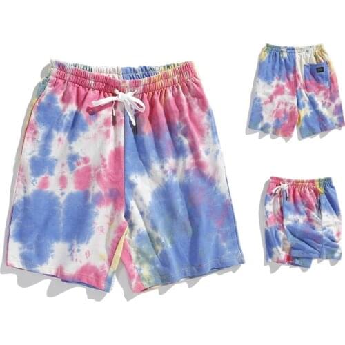 Quick Drying Skinny Men Sweat Shorts Tie Dye Sweatpants Pockets Short Pants Mens Summer cotton beach casual short pant Workout