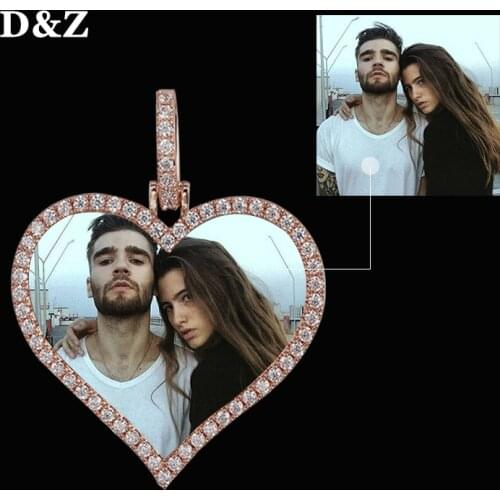 D&Z Custom Made Photo Heart Medallions Necklace & Pendant In Rose Gold With Rope Chain AAA Cubic Zircon Mens Hip hop Jewelry