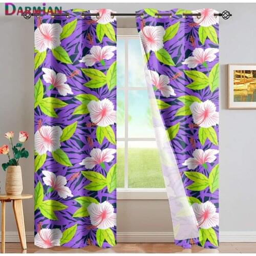 DARMIAN Green and Plumeria Fabric Print Blackout Window Curtain Thermal Insulated Washable Curtain Drape for Home Bedroom Decor