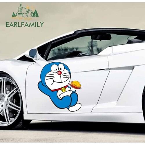 EARLFAMILY 43cm x 38cm For Doraemon Vinyl Material Car Stickers Motorcycle Decal Personality Sunscreen Occlusion Scratch