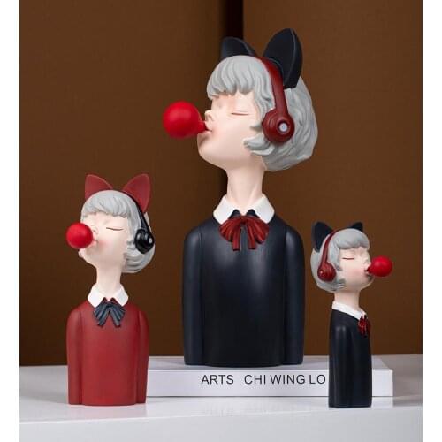 European Blowing Bubble Modern Girls Resin Ornaments Home Livingroom Table Sculpture Crafts Office Desktop Figurines Decoration