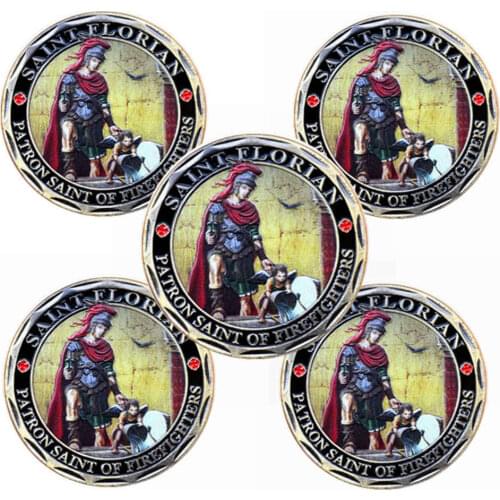 5PC St. Florian Patron Saint Firefighters Fire Rescue Commemorative Challenge Coin Collectible Coins
