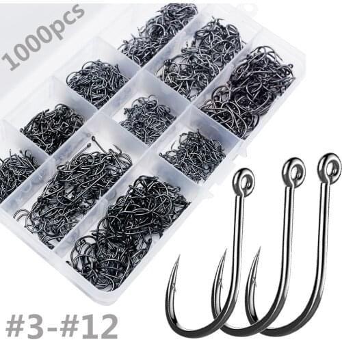 1000pcs #3-#12 Black Freshwater Fishing Hooks Carp Fishhooks Barbed Hook Kit Carbon Steel anzol peche Fishing Accessories
