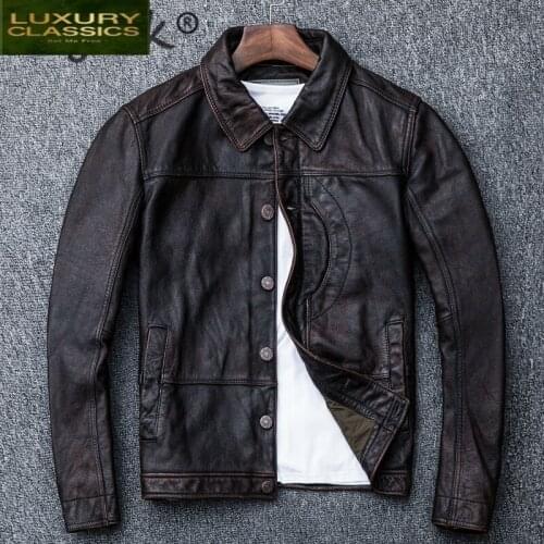 Natural Mens Genuine Leather Jacket Men Clothing 2021 Korean Moto Biker 100% Real Cow Leather Coat Male Mens Jackets LW