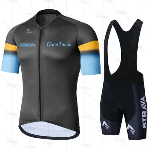 2021 STRAVA Men Cycling Jersey MTB Road Bike Bib Shorts Summer Breathable Team Racing Sport Bicycle Short Sleeve Shirt Set