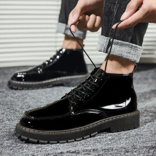 Spring Autum Black High Top Men Leather Boots Punk Martin Shoes Man Fashion Ankle Boots Casual Man Business Flats botas hombre