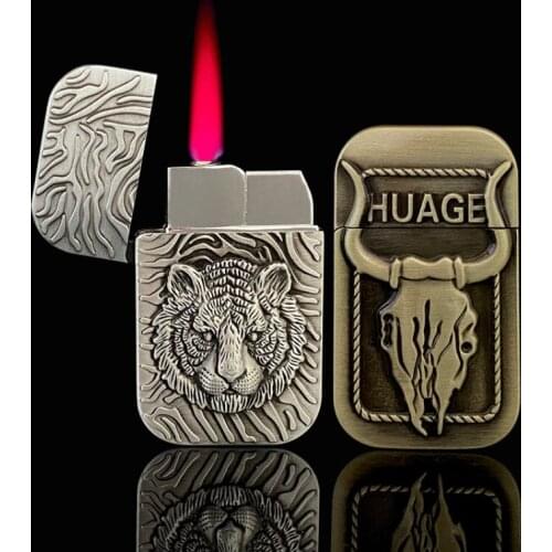 Personality Creative Embossed Zinc Alloy Tiger Head Bull Head Butane Lighter Torch Lighter Metal Windproof Lighter Men’S Gift