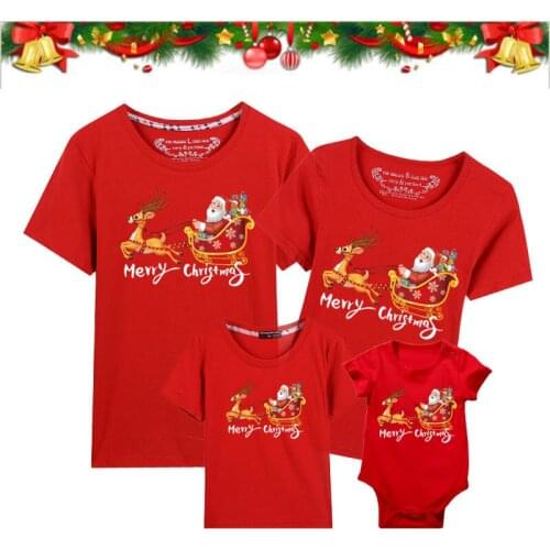 Christmas Father Mother Kid Baby Clothes Family Matching Outfits Xmas Parent-child Red Print T-shirt Men Women Pullover Tops