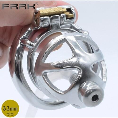 FRRK Metal Chastity Cage for Male Sissy Bondage Belt Device Steel Hand Polish Penis Rings NOT HT V BDSM Sex Toys Lock the Cock
