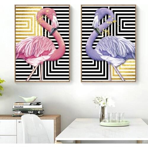 Pink Purple Flamingo Geometry Fashion Wall Art Canvas Painting Nordic Posters And Prints Wall Pictures For Living Room Decor
