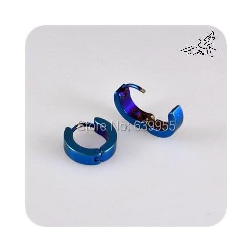 Blue Plated Stainless Steel Stud Earrings Men Women Fashion Jewelry