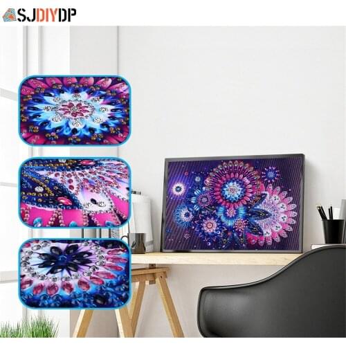 SJDIYDP 5D Diamond Painting Special Shaped Mandala Diamond Mosaic Partial Rhinestone Cross Stitch Kits Flower Home Decor