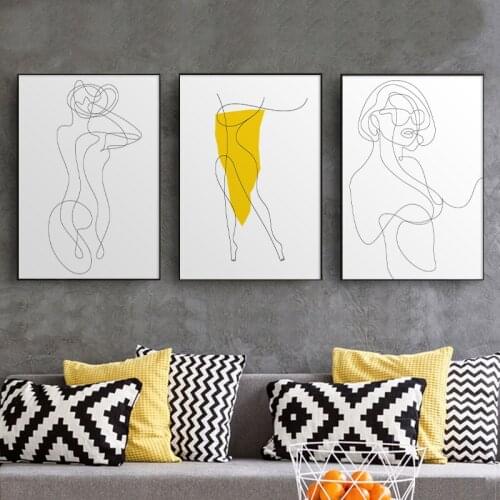 Nordic Minimalist Figures Wall Line Art Sexy Woman Body Nude Canvas Paintings Drawing Posters Prints Decoration for Livingroom