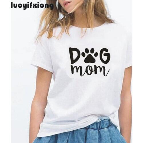 Dog Mom Letter Print Women Tshirt Short Sleeve Casual Paw Funny Graphic Tee Shirt Femme Ladies Tops Drop Ship Tshirt Women Tops