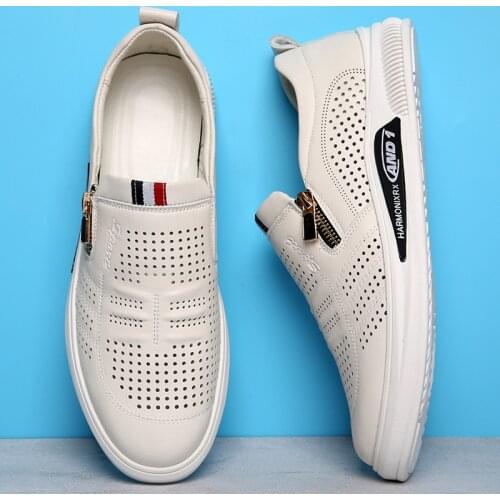 New Summer Business Leather Mens Dress Shoes Man Loafers Moccasins Breathable Sandals Slip on Black Driving Shoes Zapatillas