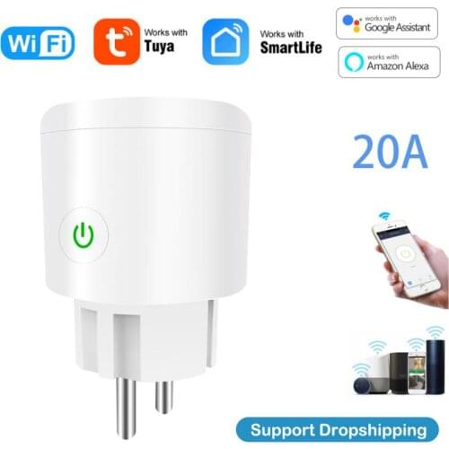 Tuya 20A Smart Plug WIFI+Bluetooth Dual Module Timeing Power Monitor Socket Work With Smart Life/Tuya App Alexa Google Home