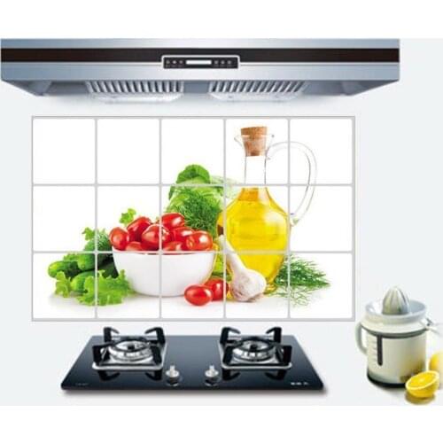 75*45CM Wall Decor Paper Waterproof Anti-Oil Stain Aluminum Foil Sticker Fruit Vegetable Pattern Wall Paper Home Decor