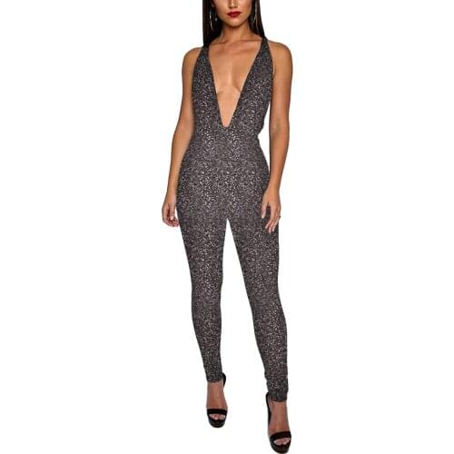 Women’s Fashion Backless Jumpsuit Personality Solid Color Bright Silk V-neck Cross Bandage Long Jumpsuit