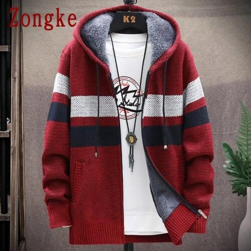 Zongke Winter Cardigan Sweater Men Coats Thick Hooded Cardigan Men Sweater Striped Mens Clothes Sweaters Cardigans 2020 M-3XL
