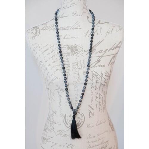 108 Mala Bead Necklace Snowflake obsidian Mala Necklace Tassel Necklaces Prayer Necklaces Yoga Mala meditation Beads Jewelry