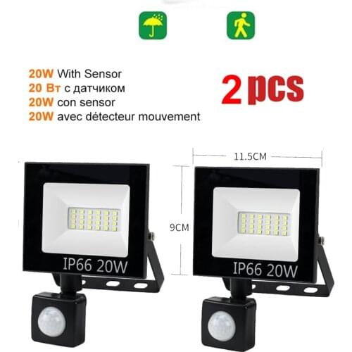 2 pcs 220V 10-100W LED FloodLight Spotlight Exterior Street wall reflector LED Lamp Motion Sensor Light Courtyard Garden Garage