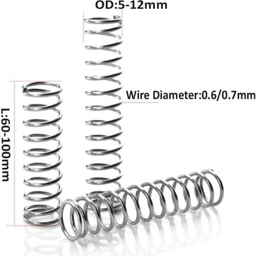 5Pcs Compression Springs Zinc-plated Springs Y-shaped Compression Spring Wire Dia 0.6mm 0.7mm OD 5-12mm L60-100mm