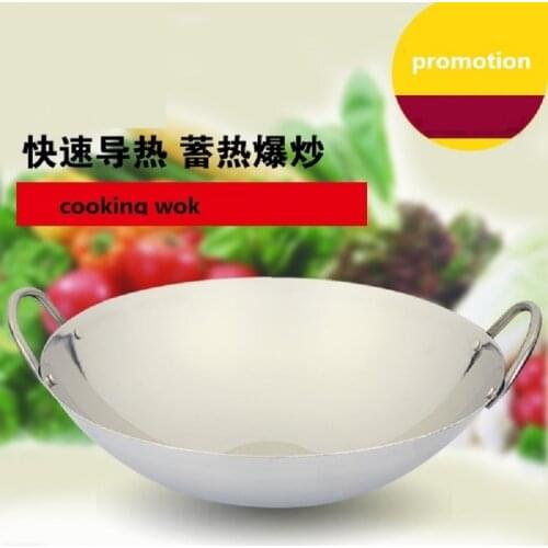Free shipping wok stainless steel wok pan cooking wok cookware utensil many sizes for selection Frying Pan cooking pot