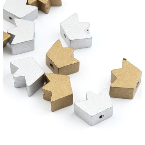 17x12mm Gold/Silver Color Mix Wooden Beads Crown Shape Wood Beads for jewelry Making 50Pcs DIY Baby Rattle Pacifier clip