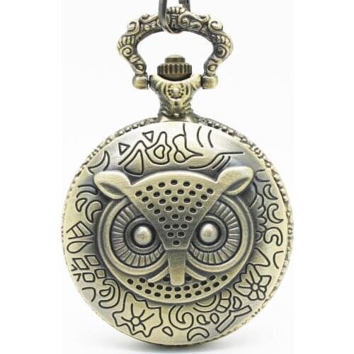 10pcs in Classically Charm hunter case owl engrave white dail Quartz pocket watch necklace watch party gift