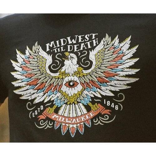 Vintage Eagle Eye Midwest 'Til Death Unisex Tshirt Short Sleeve Graphic Tees Plus Size Loose Tops Harajuku Fashion Cotton Tshirt