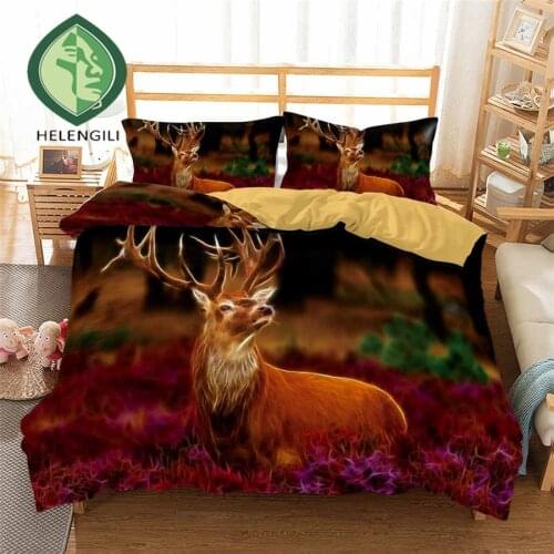 HELENGILI 3D Bedding Set Deer Painting Print Duvet Cover Set Bedclothes with Pillowcase Bed Set Home Textiles #DEER06