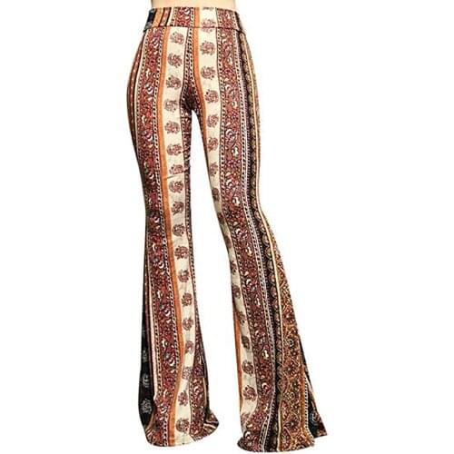 Vintage Printing Flare leggings Women Long Pants Spring And Summer Tight-fitting Hip Retro Print Big Bell-bottom Pant лосины