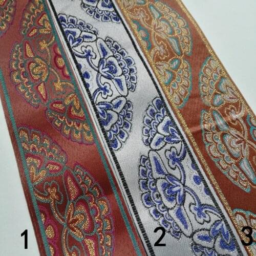 6cm Thick Wine Blue Brown Plants Flower Floral White Grounding Trim Costume National Jacquard Ribbon Laciness Embroidery Webbing