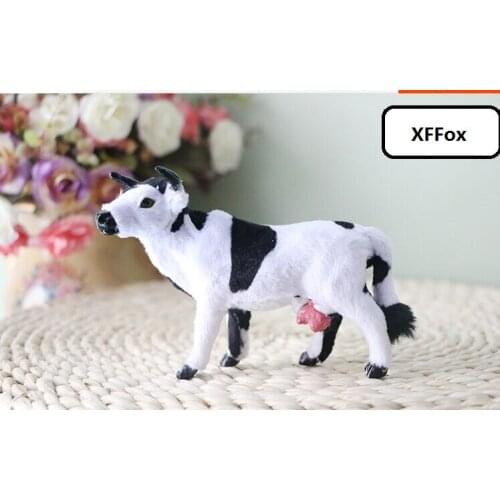 Small cute real life cow model plastic&furs simulation standing cow doll gift about 14x4x10cm xf1900