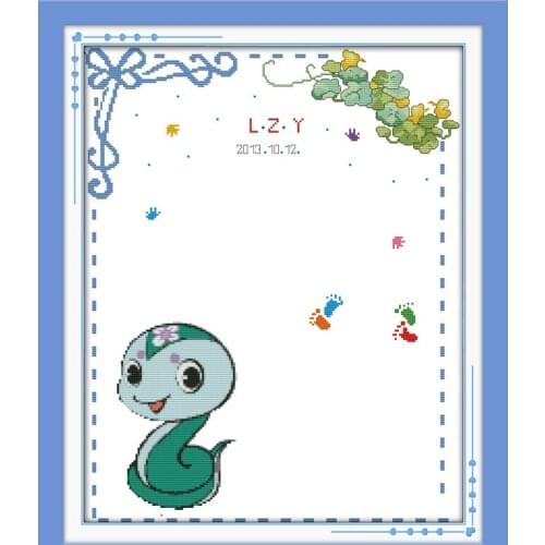 Babys birth record snake cross stitch kit people 18ct 14ct 11ct count print canvas stitches embroidery DIY handmade