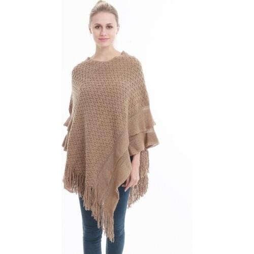 Mingjiebihuo New fashion autumn and winter womens fashion lattice plaid cape shawl tassel large size girls loose cloak