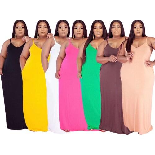 Fashion Maxi Dresses Womens Solid Color Sling Plus Size 5X Fashion V Collar Loose Elegant Sexy Dress Wholesale Dropshipping