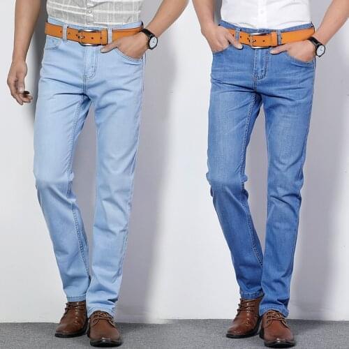 Male Brand Pants Plus Size Summer New Men Blue/light Jeans Business Casual Stretch Slim Denim Jeans Light Blue Trousers