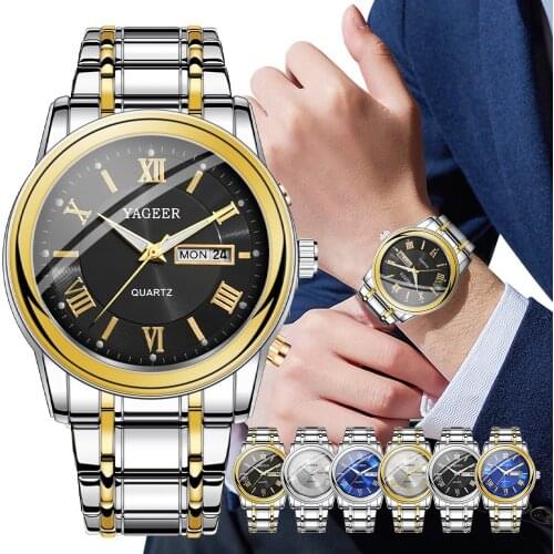 Mens Business Watches Luxury Male Luminous Stainless Steel Quartz Watch with Date Calendar Relogio Masculino