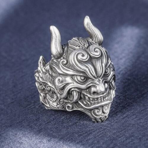 Solid 999 Sterling Silver MENS Men handmade mythical animal beast ring rings jewelry gift A4544