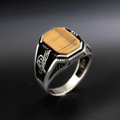 Mens Cool Sterling Silver Punk Fashion Tiger Eyes Open Ring Ottoman Ring Mens Rectangle Ring Boy Gift Fine Jewelery Accessories