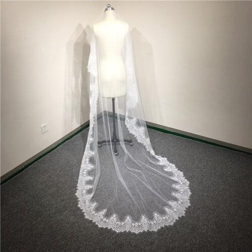 2019 New Bridal Veil Ivory 3m Long Wedding Veil One Layer Wide Eyelash Lace Mantilla Wedding Accessories Veu De Noiva EE005