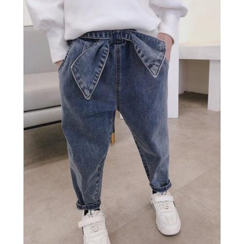 2021 new wholesale girls denim pants bow fashion autumn girls jean pants 3-8t B423