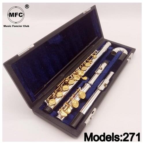 New MFC Professional Flute 271 Silver Plated Flute Gold Key Intermediate Student Curved Headjoint Flutes C Leg 16 Hole Close