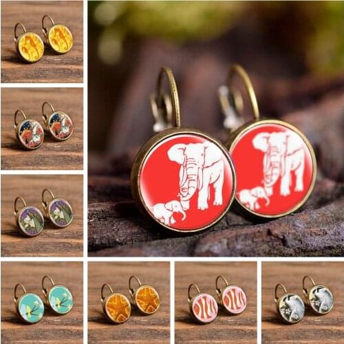 New Fashion Cute Animals Theme Earrings Glass Dome Cabochon Charm Handmade Stud Earrings for Women Girl Best Gift