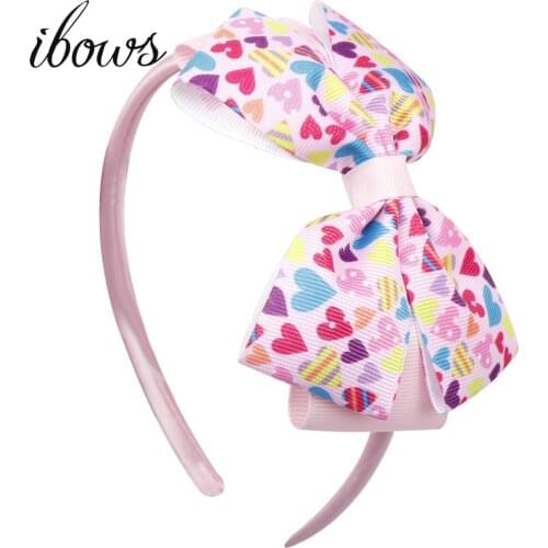 Valentines Day Hairband Heart Print Handmade Hair Hoop Festival Gift Two Layers Grosgrain Ribbon Bow Headwear Hair Accessories
