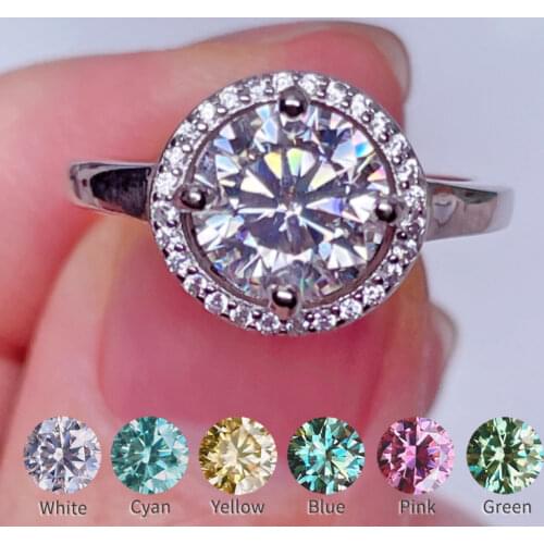 Wholesale 2 Carat 8MM Moissanite Ring Diamonds Rings Adjustable Resizable ring 925 Silver Classic for Womens Wedding Gift
