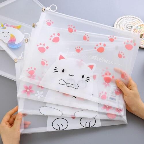 4pcs Transparent Document Organizer Bag A4 Plastic PP File Folder Multifunction School Office Storage Creative Zipper Case Pouch